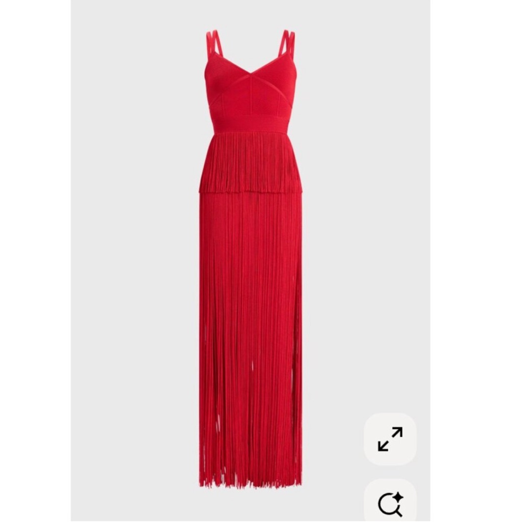 Herve Leger Holly Red Fringe Maxi Dress In Red Rio Xs